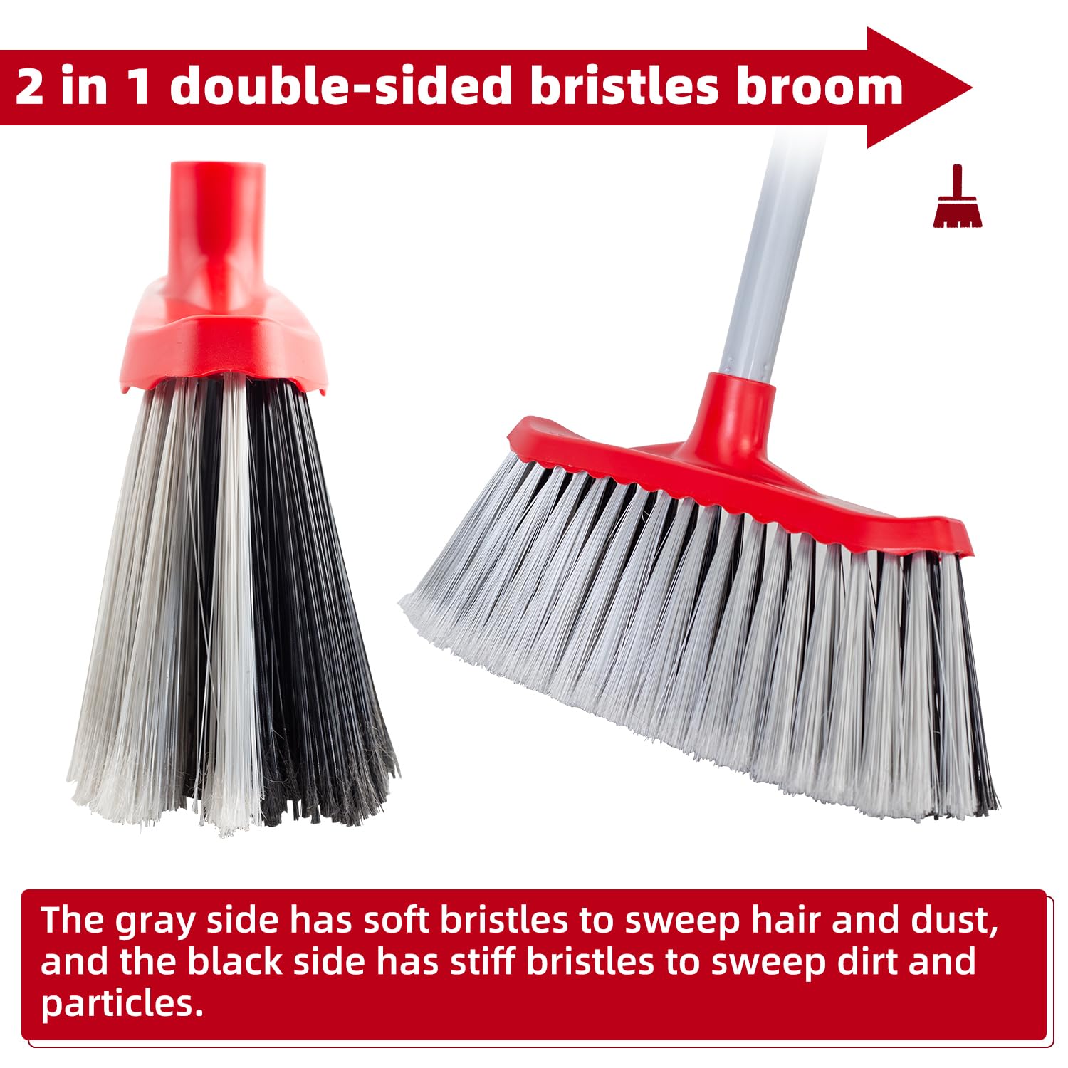SDSM Indoor Outdoor Broom, Unique Double-Sided Bristles Long Handle Heavy Duty Broom Perfect for Home and Courtyard Garage Lobby