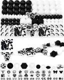 102PCS FIVEIZERO Black & White Focal Silicone Beads for Keychain Making - Cow, Round, Lentil, Hexagon & Rhinestone Spacer Beads 