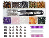 Stone Beads Box Set Kits 250pcs 8mm Round Loose Gemstone Natural Amethyst Rose Quartz Red Agate Larvikite Labradorite Assorted C