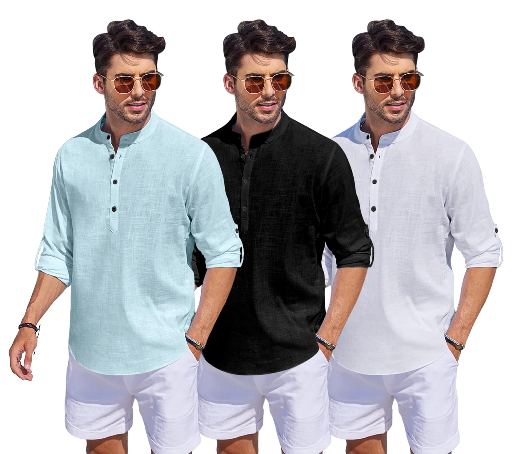 Bellstone Men'S Solid Regular Fit Dress Shirt (1500_3Combo_Aqua-Black-White_Xl