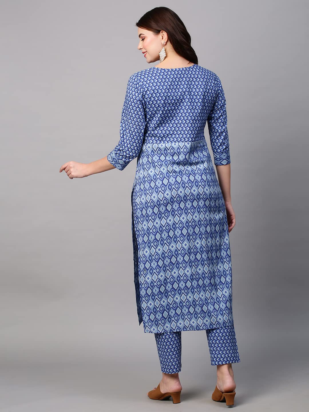 Anni Designer Women'S Cotton Blend Printed Straight Kurta With Pant (Kundal Blue_Xl_Blue_X-Large),Blue,XL,Cotton Blend,Regular,Pants