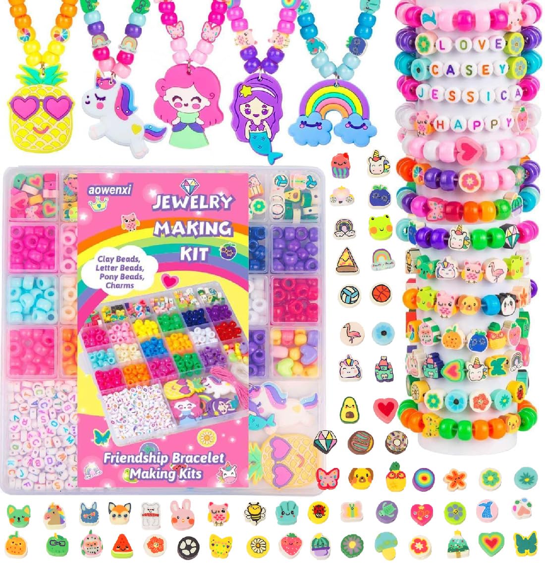 aowenxi Beads Jewelry Making Kits for Girls, Cute Charms DIY Arts Crafts Gifts Toys for Girls Birthday 01