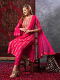 Anni Designer Women'S Cotton Blend Straight Printed Kurta With Pant & Dupatta (Ajapina Pink-Nw_M_Pink_Medium),Pink,M,,,