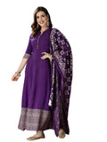 Stylum Women's Printed Rayon Anarkali kurta with Dupatta (BLACKMUFTI42_Black, XL)
