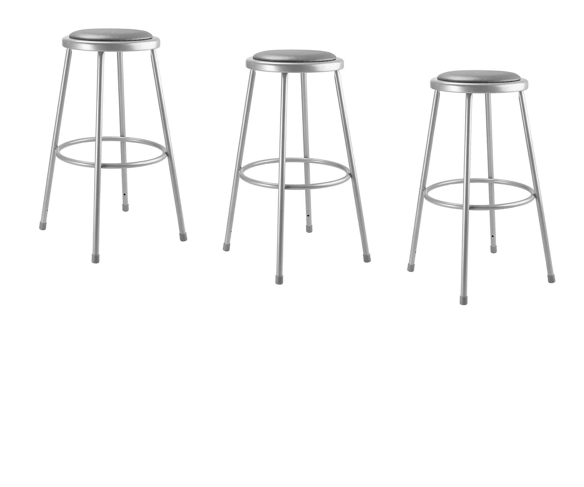 (3 Pack) National Public Seating 30' Heavy Duty Vinyl Padded Steel Stool, Grey