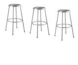 (3 Pack) National Public Seating 30' Heavy Duty Vinyl Padded Steel Stool, Grey