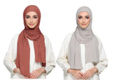 Icw WomenS Uv Protection Light Weight Jersey Cotton Summer Scarf Stoles Shawl Head Scarves For Girls Dn03 (Pack Of 2) (Colour 1