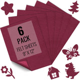 6PCS Burgundy Felt Fabric Sheets 9 x 12 - 1.6mm Thick Soft Felt for Craft Sewing DIY Patchwork Art Projects Decorations