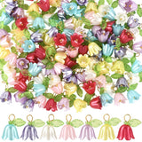 SUNNYCLUE 1 Box 120Pcs Plastic Flower Charms Tulip Charm Bulk Acrylic Leaf and Flower with Golden Brass Findings Trumpet Spring 