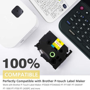 Ptouch Tape Black on Yellow 24mm Label Tape Replacement for Brother Label Maker Tape 1 Inch TZe TZ Tape 24mm 0.94 Laminated TZe-