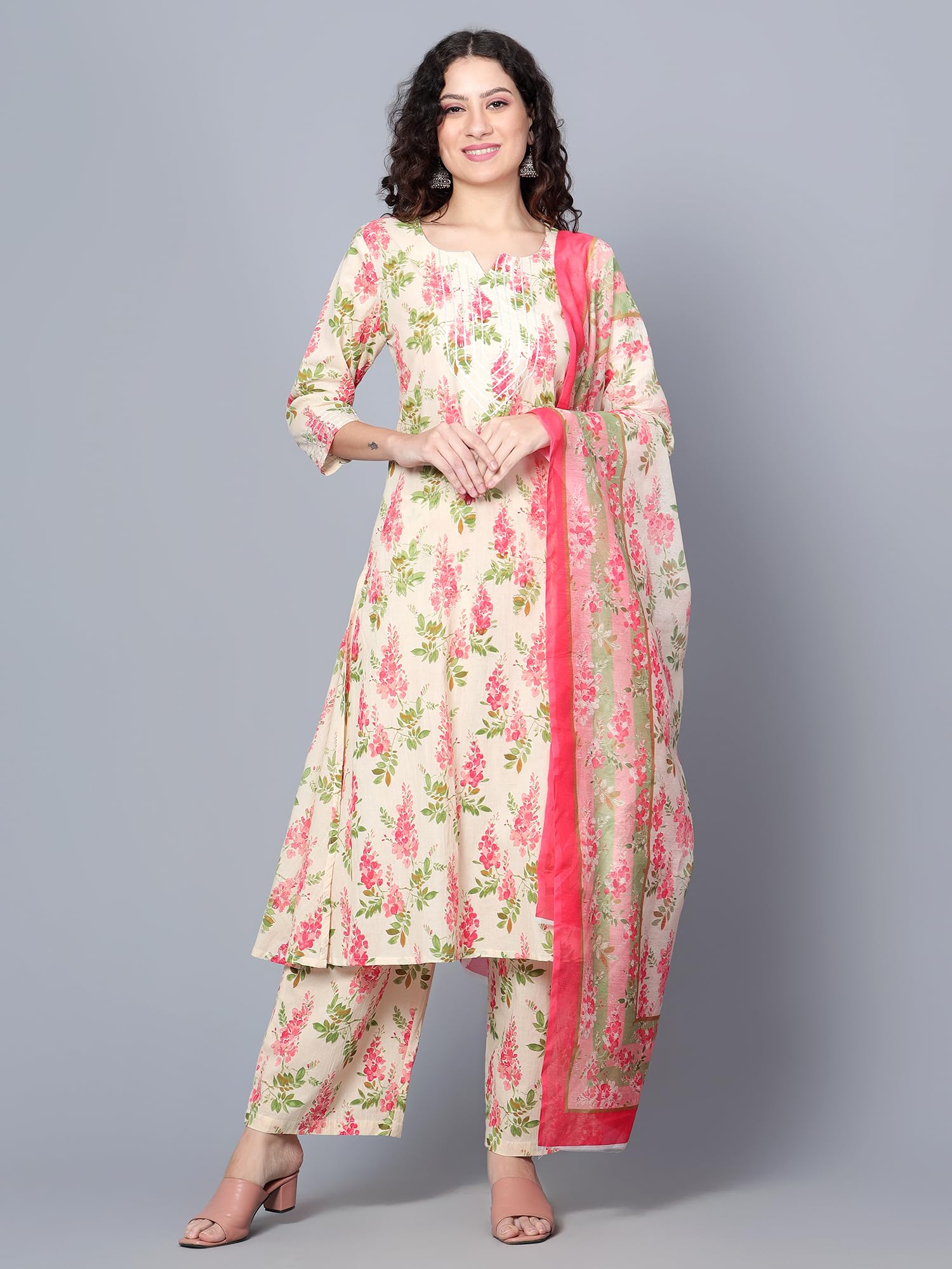 Idalia Womens Ethnic Wear Multicolor Printed Cotton Kurta Set For Women Fashion Multicolour Xs