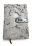 24X7 Emall Lock Diary Notebook With Number Lock Combination Pu Leather Grey Marble Design Cover 22X15 Cm, 230 Pages