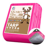 STARPYNG-12 Mil Pink/Silver 12x16 Feet Tarp-Heavy Duty Poly Tarp-Cover,Waterproof, UV Resistant, Weather Resistant, Cover Cars, 