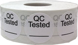 White Circle with Black QC Tested Labels - 1 Inch Round Adhesive Stickers, 500 Labels Per Roll for Quality Control, Inspections,