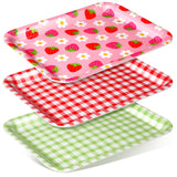Tioncy 3 Pcs Strawberry Birthday Party Plates Pink Plastic Serving Tray for Summer Berry First Birthday Decoration, 13 x 10 Inch