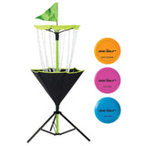 Franklin Sports Disc Golf Basket + Discs Set - Portable Disc Golf Target Basket with Chains - 3 Discs Included - Driver, Mid-Ran