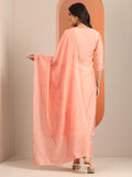 Libas Gerua Womens Yoke Design Silk Blend Straight Kurta With Trousers And Dupatta Peach M Gs916