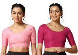 Toplot Cotton Blend Lycra Stretchable Readymade Blouses Pack Of 2 (Combo-5058-Bbp-Rnp-32),Baby Pink-Rani Pink,32,B0CV58L1PH