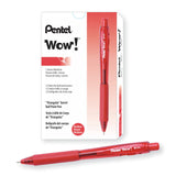 Pentel WOW! Retractable Ballpoint Pens, Medium Point, 1.0 mm, Transparent Red Barrels, Red Ink, Pack Of 12