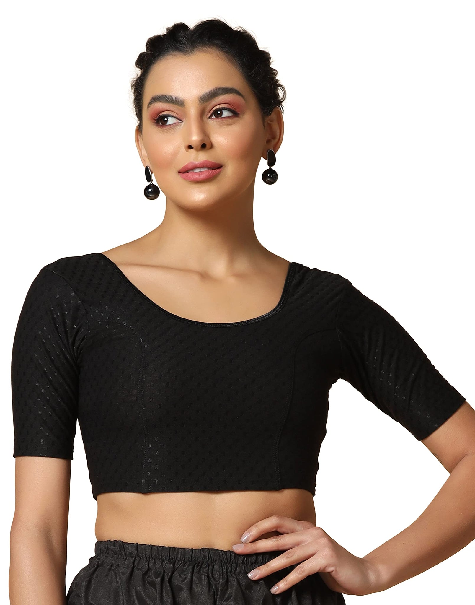 Toplot Cotton Blend Lycra Stretchable Round Neck Blouses For Women Readymade (Blouse-5058-Black-40),Black,40,B0BWYMMZ9B