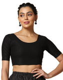 Toplot Cotton Blend Lycra Stretchable Round Neck Blouses For Women Readymade (Blouse-5058-Black-30),Black,30,B0BWYP3YXX