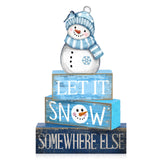 Lineshading 4 Pcs Snowman Christmas Table Decorations Winter Tiered Tray Decor Christmas Centerpiece Rustic Blue and White Decor