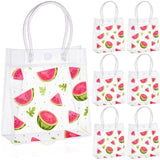 Kolldenn 24 Pcs Watermelon Party Treat Bags Plastic Clear Watermelon Gift Bags with Handles PVC Goodie Shopping Handbags for Sum