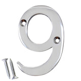 RCH Hardware 2279CP075 | Solid Brass 3 Tall House Number 9, Polished Chrome Shiny Silver Matching Screws Included