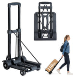 Folding Hand Truck Dolly, 110 LBS Folding Luggage Cart with 4 All-Terrain Heavy Duty Wheels, Lightweight Luggage Carrier for Bac