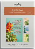 DaySpring - Max Lucado Birthday - 4 Botanical Art Design Assortment With Scripture - 12 Boxed Cards and Envelopes