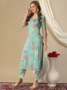 Gosriki Women'S Cotton Blend Straight Printed Kurta With Pant (Vitudi Green-Nw-Gs_S_Green_Small),Green,,B0D3BYC4MG