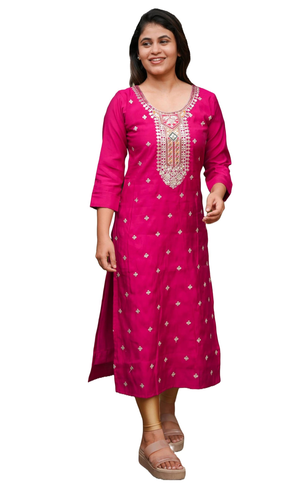 Gosriki Women'S Rayon Blend Straight Embroidered Kurta (Balak Pink-Gs_M_Pink_Medium),Pink,,B0DGQS3KQN