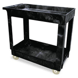 Rubbermaid Commercial Products 2Shelf Service/Utility Cart with Wheels, 300Pound Capacity, Black, Lipped Shelves with Handle, 