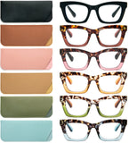 REAVEE 6 Pack Oprah Style Reading Glasses for Women Blue Light Blocking Cute Square Computer Readers with Spring Hinge 1.25