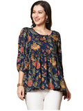 Gosriki Women'S Tunics Tops Rayon Viscose Printed Short Top For Women (Silvi Blue-Vks01-Gs_Xl_Blue_X-Large),Blue,,B0DVQ3C1FG