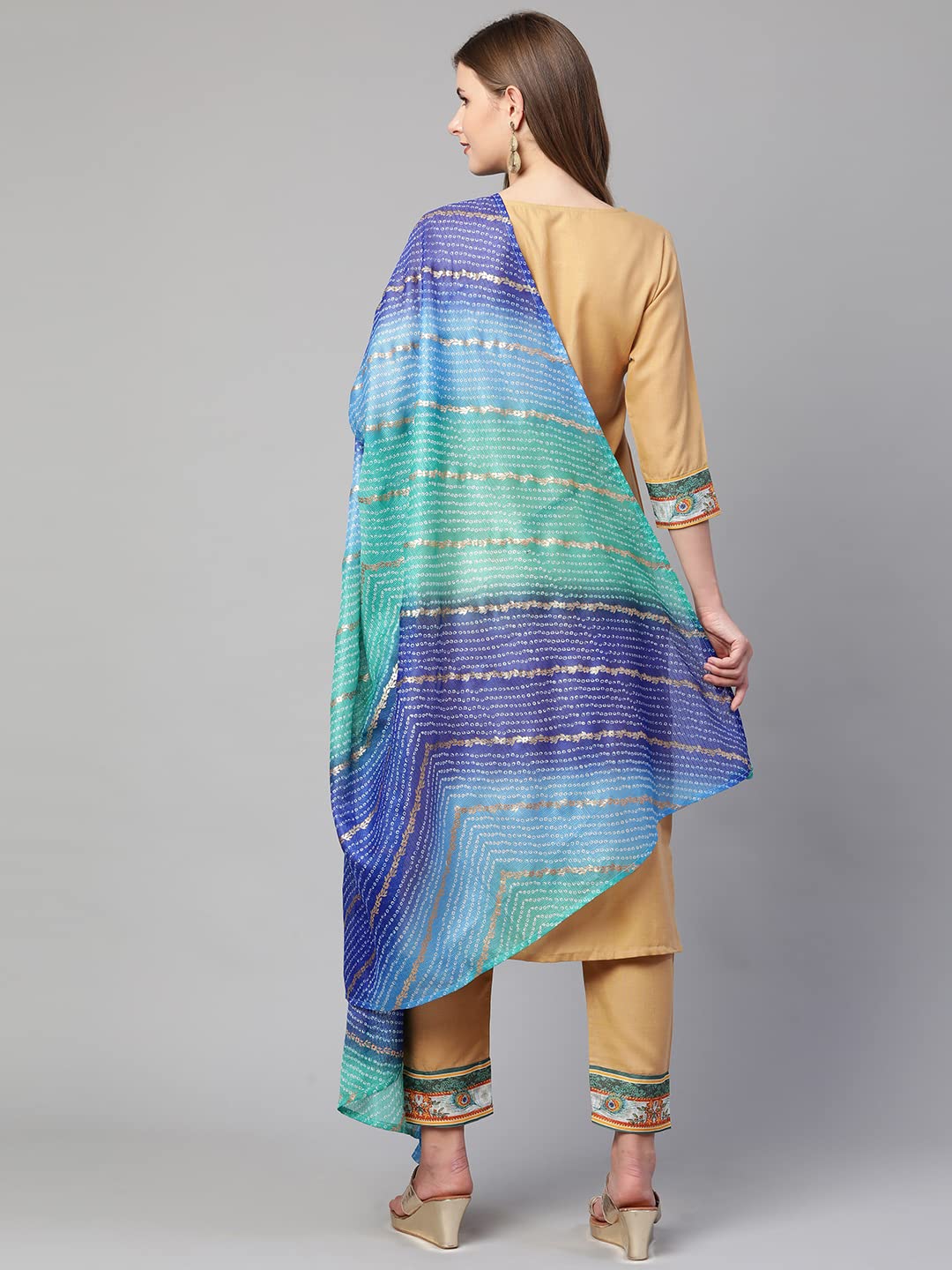 Gosriki Women'S Cotton Straight Kurta With Pant & Dupatta (Kptd-Cot-10055-Beige_Xl-Go_Beige_X-Large),Beige,,B09N8W87LX
