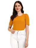 Wedani Women'S Casual Regular Puff Sleeves Western Top (Medium Mustard),Mustard,M