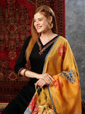Anni Designer Women'S Cotton Blend Embroidered Straight Kurta With Pant & Dupatta (Fronx Black-Jl_Xxl_Black_Xx-Large),Black,2XL,Cotton Blend,Regular,