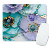 Green Marble Ink with Lavender Mouse Pad Small, Teal Floral Designs Mousepad, Gold Abstract Square Mouse Pad Mat for Laptop, Flo