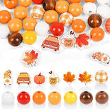 240 Pcs Fall Wooden Beads for Crafts 16mm 20 mm Thanksgiving Pumpkin Maple Leaf Gnome Plaid Colorful Round Bead for Jewelry Maki