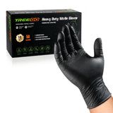 TREEGO Black Nitrile Gloves 10 Mil Heavy Duty Rubber Gloves - Raised Diamond Texture Grip for Mechanics & Industrial Work - Late