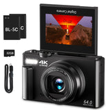 4K Digital Camera For Photography 64Mp Vlogging Camera For Youtube With 3 180 Flip Screen 18X Digital Zoom Point And Shoot Camara With 32Gb Micro Sd Card For Beginner (Black) -Like New