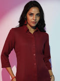 Libas Women'S Self Design Straight Tunic Shirt (58202_Maroon Maroon 2Xl