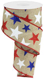 Glittered Stars Wired Edge Ribbon 10 Yards (Light Beige, 2.5)