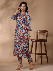 Gosriki Women'S Rayon Blend Straight Printed Kurta With Pant (Nakari Cream-Nws-Gs_S_Cream_Small),Cream,,B0CYPQTY7W