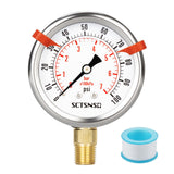 SCTSNSR 0 to 100 Psi Pressure Gauge, Glycerin Liquid Filled, 2.5 inch Dial, 1/4 NPT Lower Mount, Stainless Steel Case, for Water