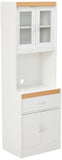 Hodedah Long Standing Kitchen Cabinet with Top and Bottom Enclosed Cabinet Space, One Drawer, Large Open Space for Microwave, Wh