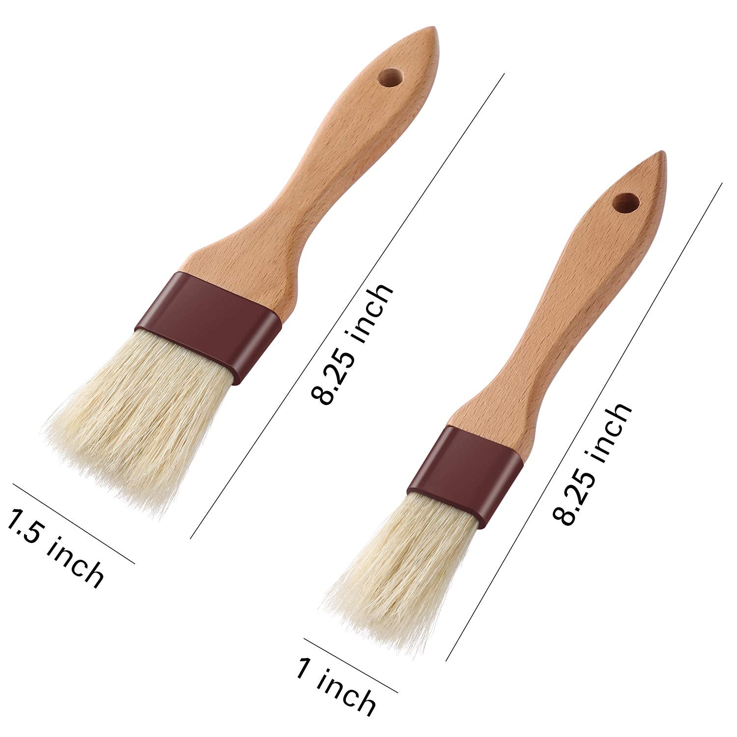 1 inch & 1.5 inch Pastry Brush Natural Boar Bristle Basting Brush Kitchen Oil Brush with Beech Wooden Handle and Hanging Rope St