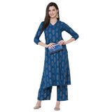Gosriki Women'S Rayon Foil Printed Kurta With Palazzo (Natak Blue_Xxl-Blue_Xx-Large),Blue,2,B098NZFZHP
