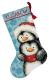 Dimensions Needlepoint Hugging Penguins Personalized Christmas Stocking Kit, Printed 12 Mesh Canvas, 16